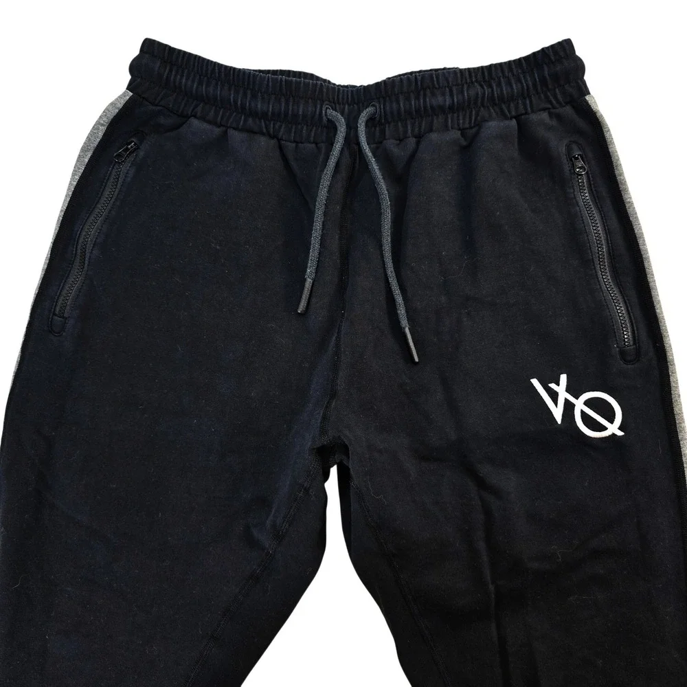 Vanquish Fitness Joggers Mens Medium Black Cotton Blend Stripe Zipper Gym Pants
